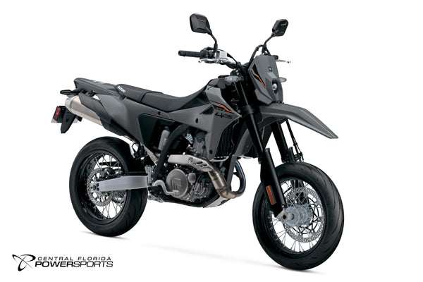 2027 Suzuki DR-Z4SM in Solid Iron Gray - front three-quarter studio view