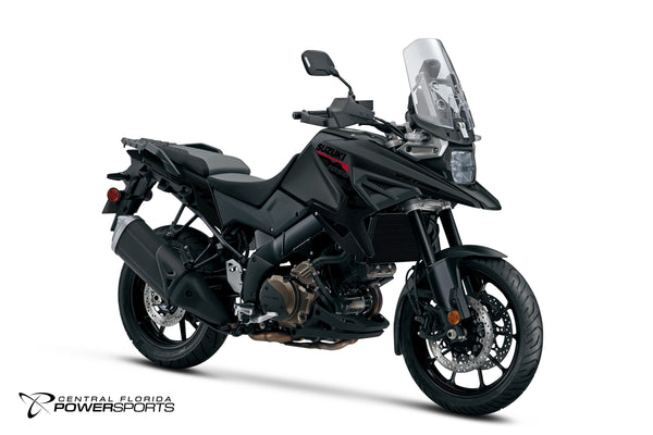 2027 Suzuki V-Strom 1050 in Metallic Matte Black No.2 - front three-quarter studio view