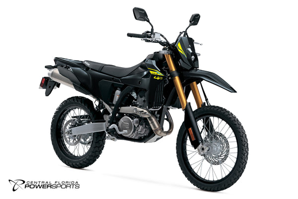 2027 Suzuki DR-Z4S in Solid Black - front three-quarter studio view