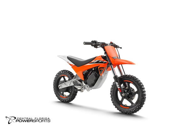 2027 KTM SX-E 2 in Orange - front three-quarter studio view