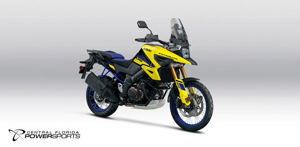 2027 Suzuki V-Strom 1050DE in Champion Yellow No.2 / Glass Sparkle Black - lifestyle header
