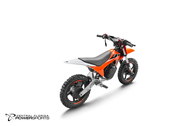 2027 KTM SX-E 2 in Orange - rear three-quarter studio view