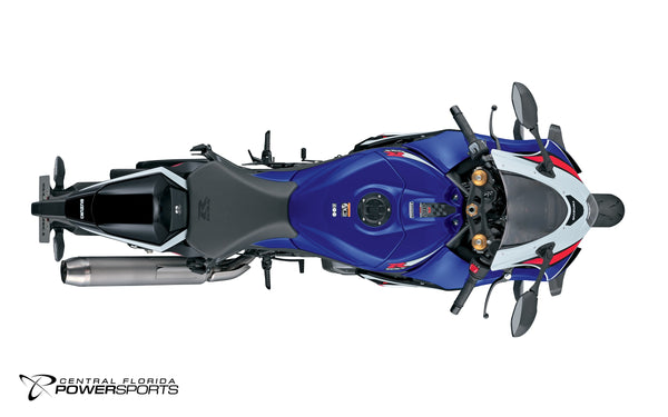 2027 Suzuki GSX-R1000RS 40th Anniversary Edition in Pearl Vigor Blue / Pearl Tech White - top studio view