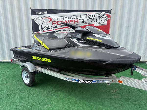 2015 Sea-Doo GTX Limited 215 gray right front three-quarter view on trailer