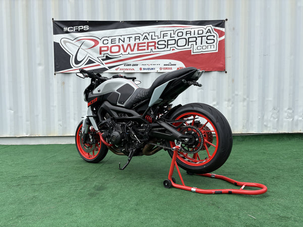 2019 Yamaha MT-09 in Gray, left rear three-quarter view, used motorcycle for sale at Central Florida PowerSports