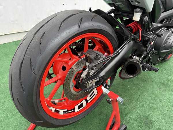 2019 Yamaha MT-09 in Gray, rear tire and red MT-09 rim, used motorcycle for sale at Central Florida PowerSports