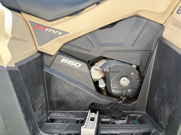 2023 Can-Am Outlander X MR 850 tan left side Rotax 850 engine panel