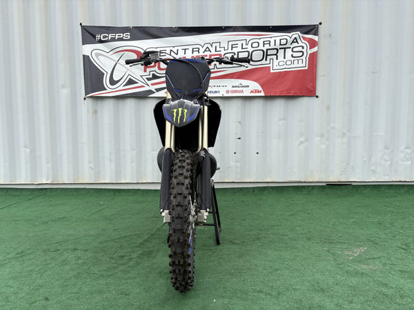 2025 Yamaha YZ250 Monster Energy Edition in Blue, straight-on front view, used dirt bike for sale at Central Florida PowerSports