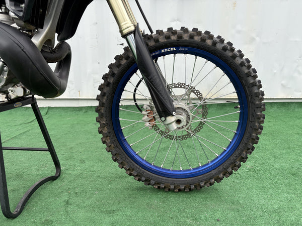 2025 Yamaha YZ250 Monster Energy Edition in Blue, front wheel, fork and brake disc, used dirt bike for sale at Central Florida PowerSports