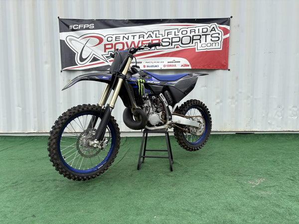 2025 Yamaha YZ250 Monster Energy Edition in Blue, left front three-quarter view, used dirt bike for sale at Central Florida PowerSports