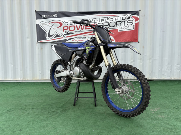 2025 Yamaha YZ250 Monster Energy Edition in Blue, right front three-quarter view, used dirt bike for sale at Central Florida PowerSports