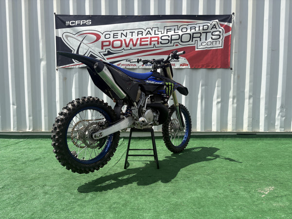 2025 Yamaha YZ250 Monster Energy Edition in Blue, right rear three-quarter view, used dirt bike for sale at Central Florida PowerSports