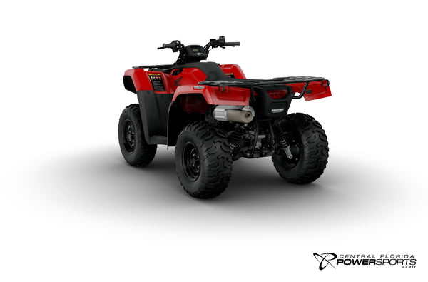 2026 Honda FourTrax Rancher 4x4 Automatic DCT IRS EPS in Hero Red, rear view.