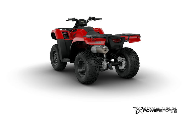 2026 Honda FourTrax Rancher 4x4 in Hero Red, rear view.
