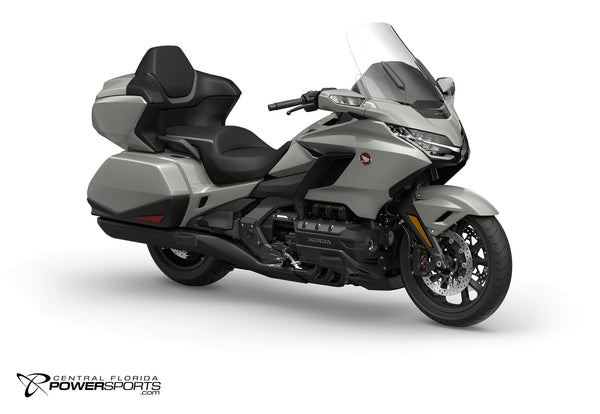 2026 Honda Gold Wing Tour Automatic DCT in Deep Pearl Gray, three-quarter view.