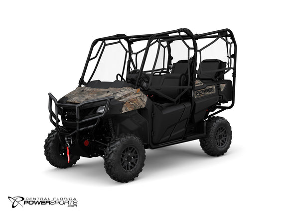 2026 Honda Pioneer 700-4 Forest in TrueTimber Atera Camo, three-quarter view.