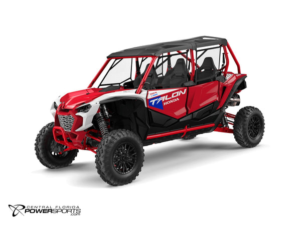 2026 Honda Talon 1000R-4 FOX Live Valve in Pearl Red, three-quarter view.