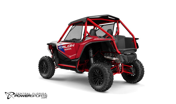 2026 Honda Talon 1000X FOX Live Valve in Pearl Red, rear view.