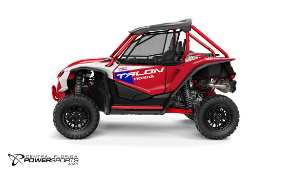 2026 Honda Talon 1000X FOX Live Valve in Pearl Red, side view.