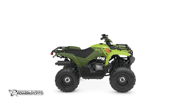 2026 Yamaha Grizzly 110 in Tactical Green/Acid Green, right-facing studio view