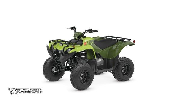 2026 Yamaha Grizzly 110 in Tactical Green/Acid Green, front-left three-quarter studio view