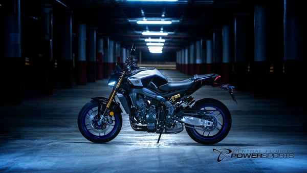 2026 Yamaha MT-09 SP parked in a concrete tunnel at night