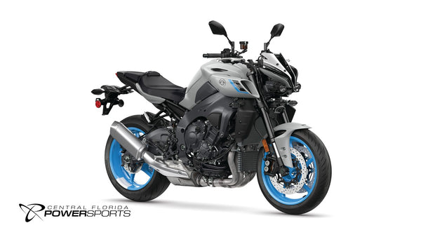 2026 Yamaha MT-10 in Ice Storm, front-right three-quarter studio view