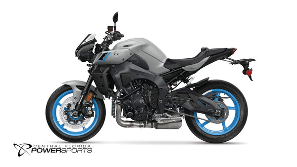 2026 Yamaha MT-10 in Ice Storm, left-facing studio view