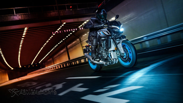 Rider on a 2026 Yamaha MT-10 moving through a tunnel at night