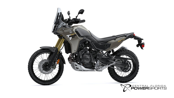 2026 Yamaha Tenere 700 in Tech Titanium, left-side three-quarter studio view