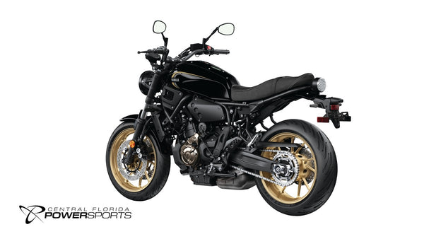 2026 Yamaha XSR700 in Raven, rear-left three-quarter studio view