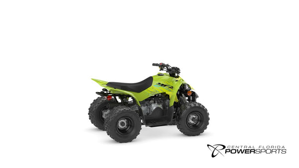 2026 Yamaha YFZ50 in Acid Green, right-side three-quarter studio view