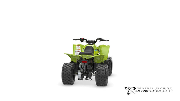 2026 Yamaha YFZ50 in Acid Green, rear three-quarter studio view