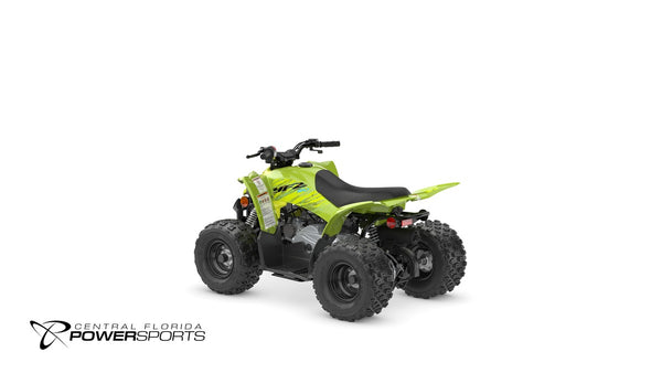 2026 Yamaha YFZ50 in Acid Green, rear-left three-quarter studio view