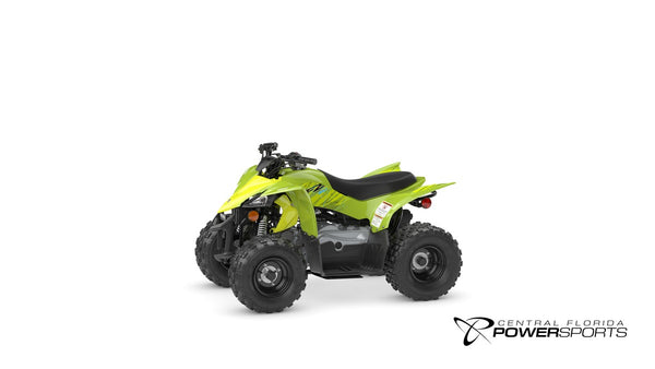 2026 Yamaha YFZ50 in Acid Green, left-side three-quarter studio view