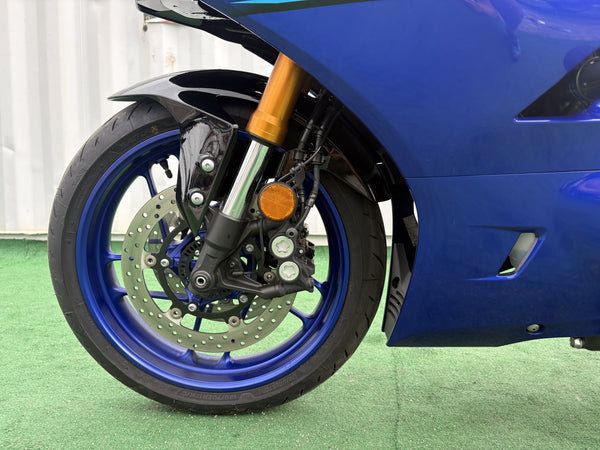 2026 Yamaha YZF-R7 in Blue, left side of the front wheel and fork, used motorcycle for sale at Central Florida PowerSports