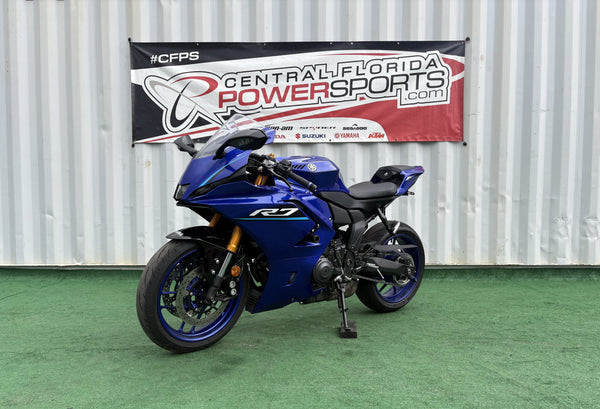 2026 Yamaha YZF-R7 in Blue, left front three-quarter view, used motorcycle for sale at Central Florida PowerSports