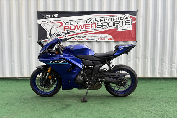 2026 Yamaha YZF-R7 in Blue, left side profile, used motorcycle for sale at Central Florida PowerSports