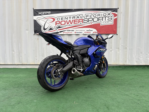 2026 Yamaha YZF-R7 in Blue, right rear three-quarter view, used motorcycle for sale at Central Florida PowerSports