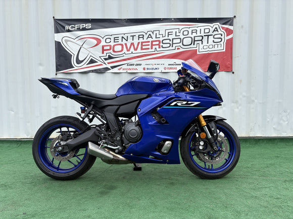 2026 Yamaha YZF-R7 in Blue, right side profile, used motorcycle for sale at Central Florida PowerSports