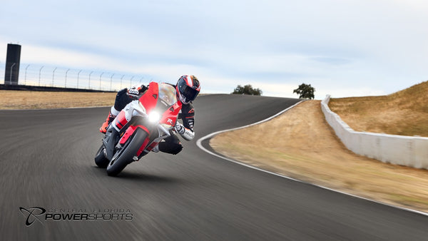 Front view of a rider on a 2026 Yamaha YZF-R9 70th Anniversary Edition at a racetrack