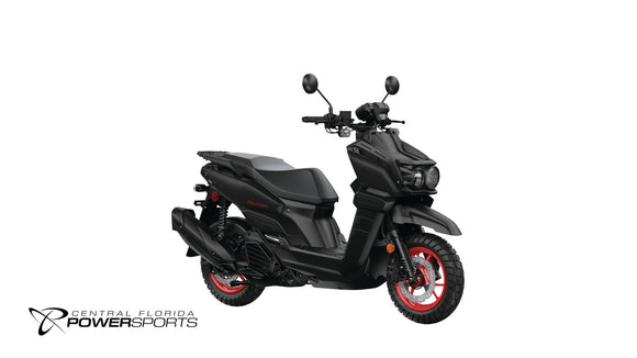 2026 Yamaha Zuma 125 in Matte Black, front-right three-quarter studio view