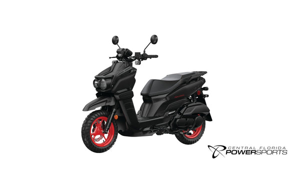 2026 Yamaha Zuma 125 in Matte Black, front-left three-quarter studio view