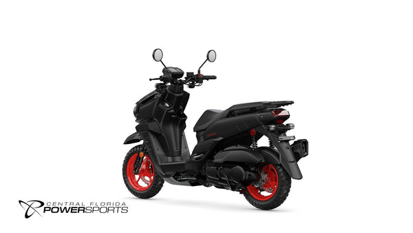 2026 Yamaha Zuma 125 in Matte Black, rear-left three-quarter studio view