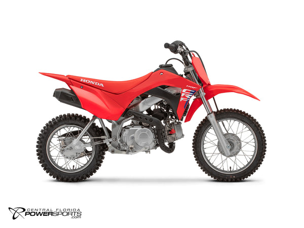 2027 Honda CRF110F in Red, side view.