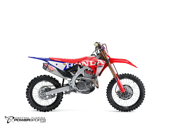 2027 Honda CRF250R HRC Works Edition in red, side view.