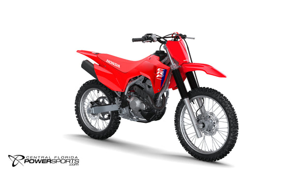 2027 Honda CRF300F in Red, three-quarter view.