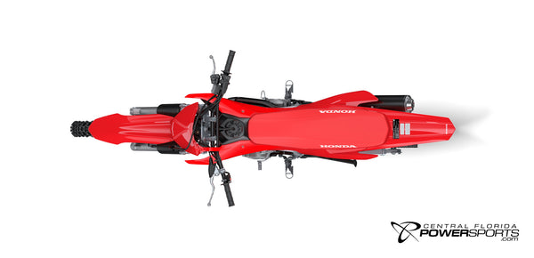 2027 Honda CRF300F in Red, top view.