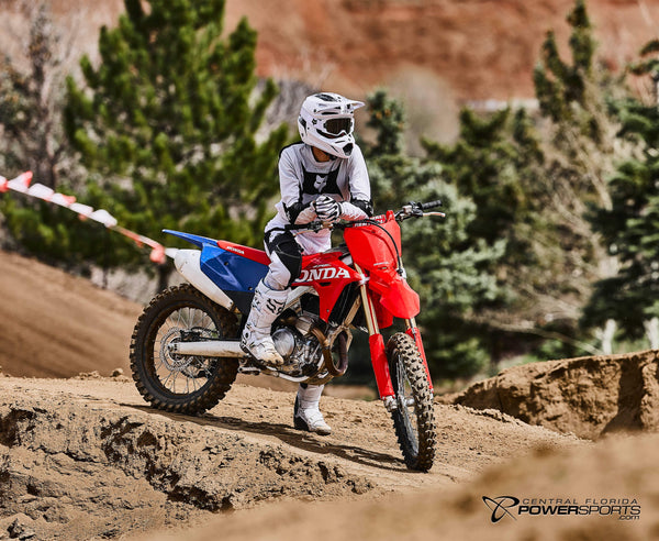 2027 Honda CRF450R in Red, detail view.