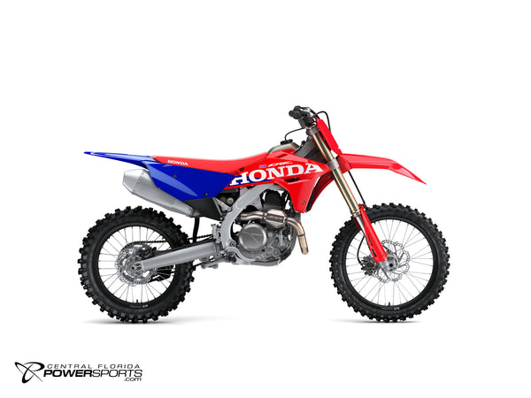 2027 Honda CRF450R in Red, side view.